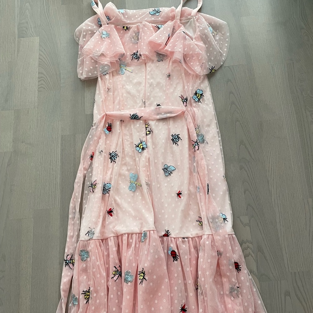 Betsey Johnson 'Princesscore' Pink Lace Mesh Midi Dress with Insects Embroidery - Picture 3 of 7